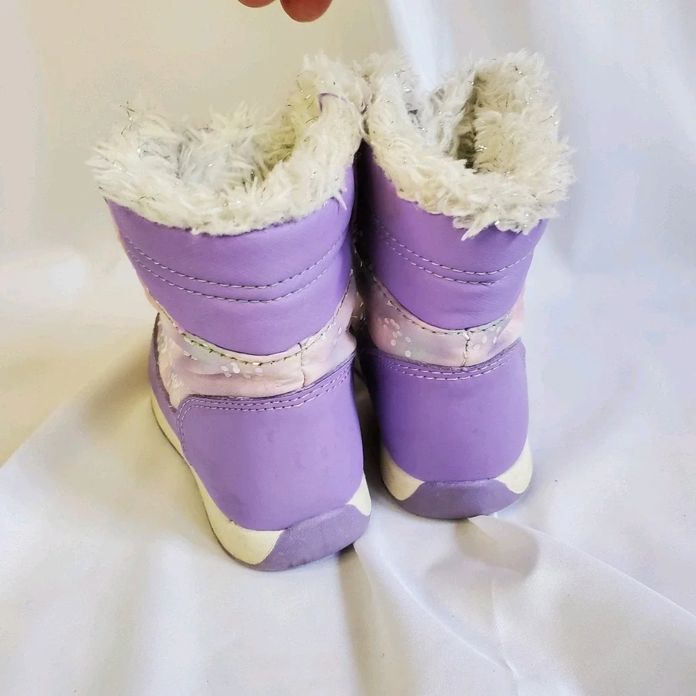 Wonder Nation Girls Winter Boots Size‎ 7 Purple & Silver Glitter Sparkle